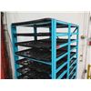 Image 2 : Commercial Blue Painted Rolling Metal Cooling Rack w/ Black Plastic Trays 28"x44"x81" Tall