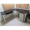 Image 2 : Plexiglas "L" Shape Desk, Metal 2-Drawer File Cabinet & Office Chair