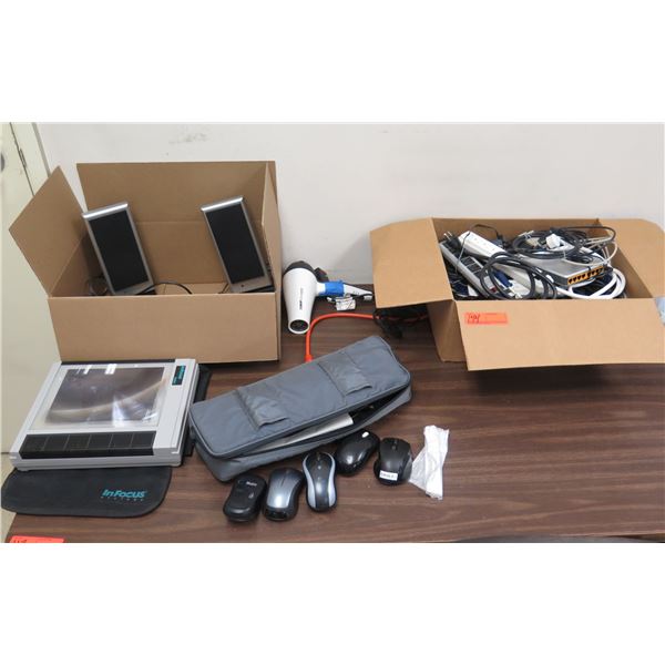 InFocus PanelBook 450 Projector, 2 Altec Lansing Speakers, Dryer, Cords,  Mouse, etc