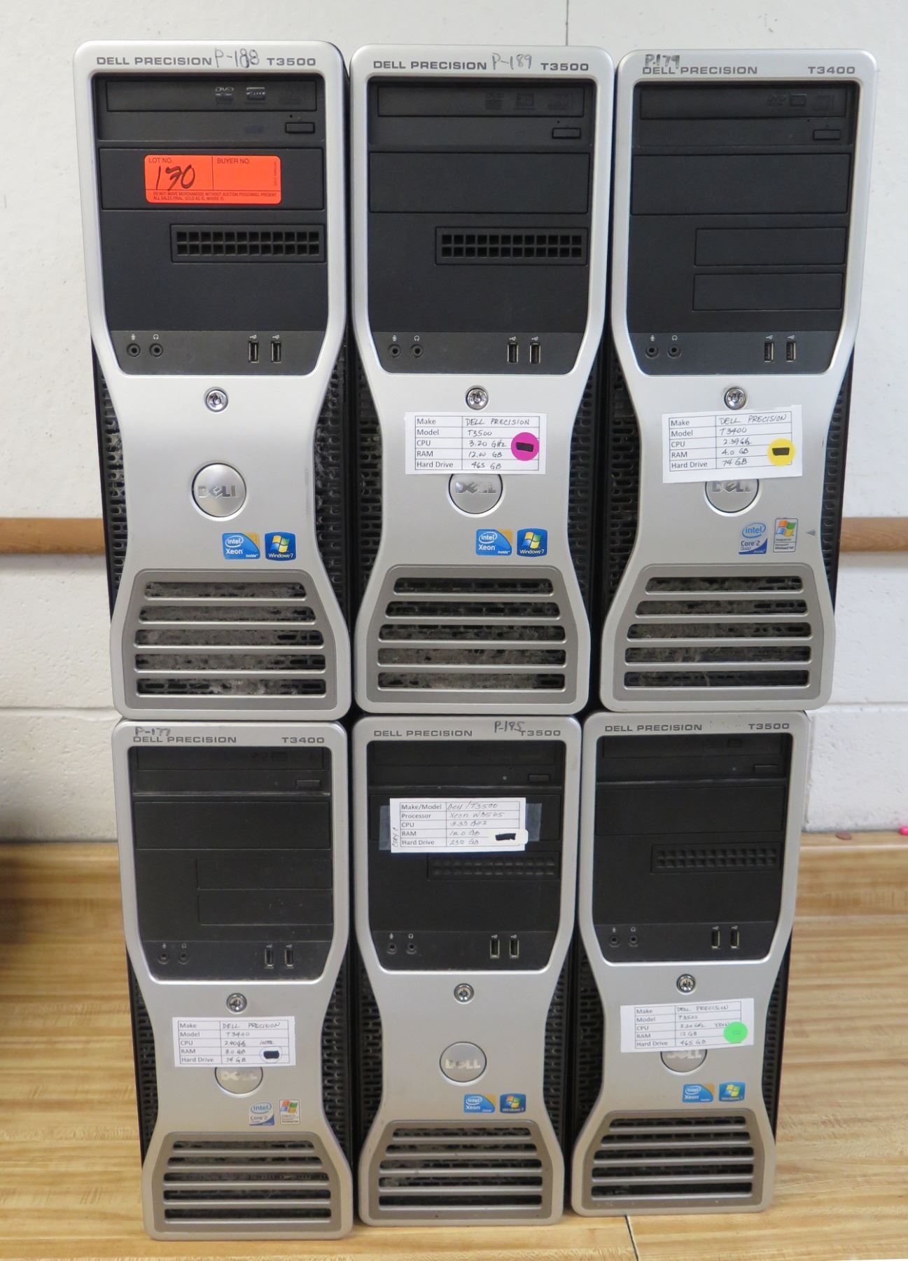 Qty 6 Dell Precision T3500 Windows Workstation Computer Towers