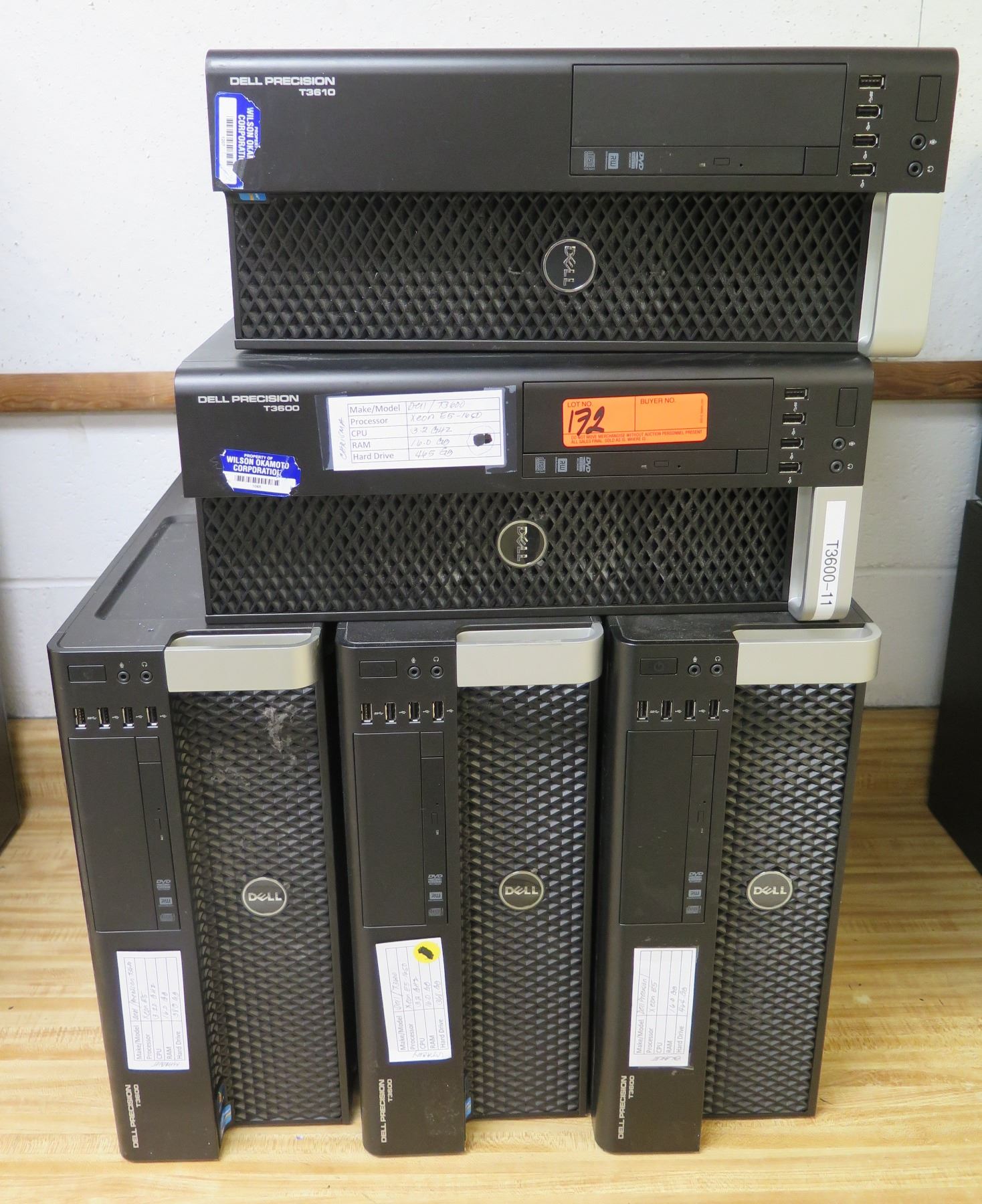 Qty 5 Dell Precision T3610 / T3600 Computer Towers