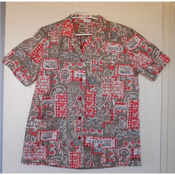 Love's-Themed Red & Gray Aloha Shirt, Size 3X