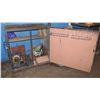 Image 1 : Metal Wire Mesh Cabinet w/ Door & Contents: Power Tools & Batteries, Boots, etc
