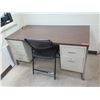 Image 2 : Metal & Wood Laminate Desk w/ 5 Drawers 60"x30"x29"H w/ Folding Chair