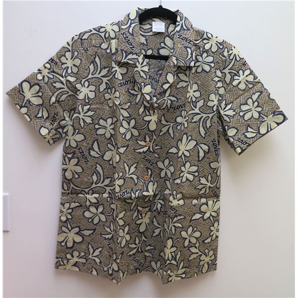New Love's Logo Brown Floral Print Aloha Shirt, Size L