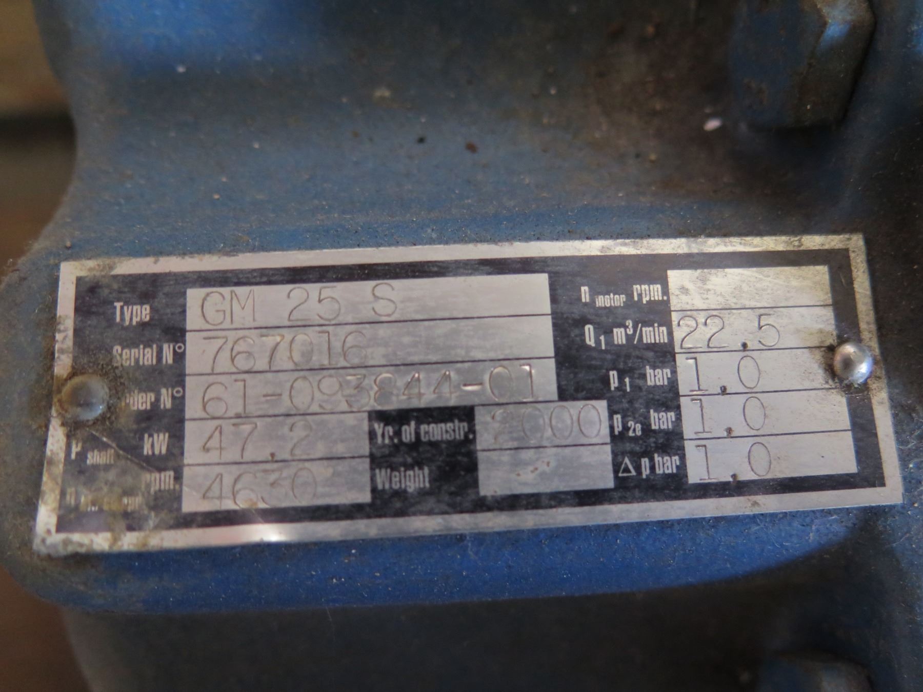 Aerzen USA Corp Biogas Blower Type GM25S