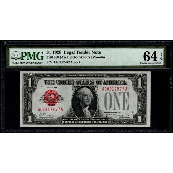 1928 $1 Legal Tender Note PMG 64EPQ