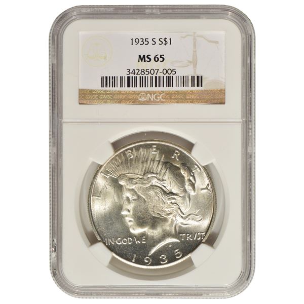 1935-S $1 Peace Silver Dollar Coin NGC MS65