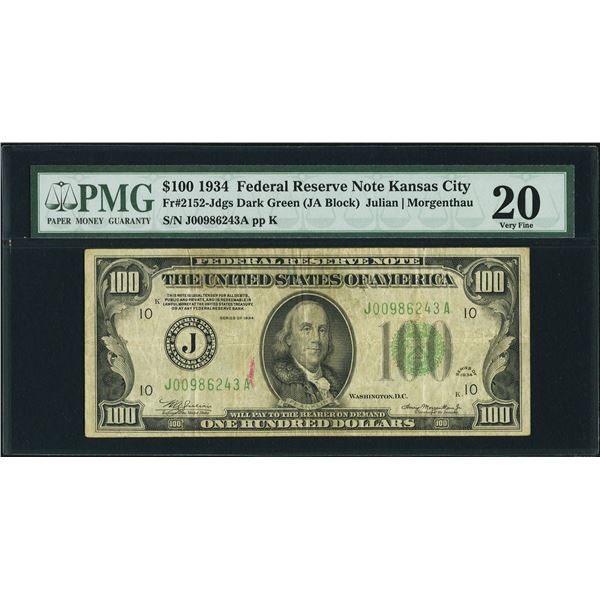 1934 $100 Kansas City FRN PMG 20