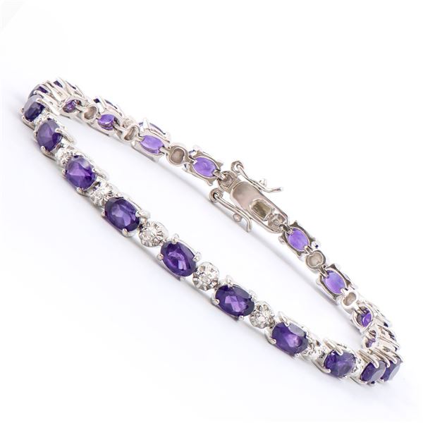 Plated Rhodium 7.45ctw Amethyst and Diamond Bracelet