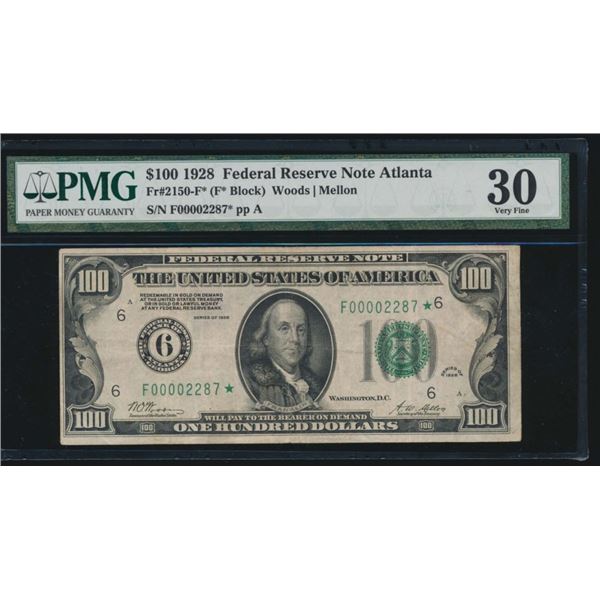 1928 $100 Atlanta Federal Reserve STAR Note PMG 30