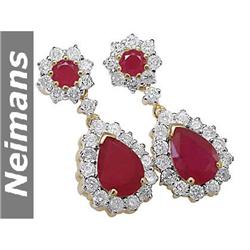 Certified 11.25 ct Ruby & Diamond Dangle Earrings 14kt