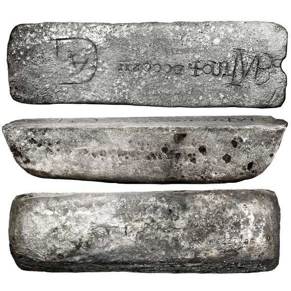 Large silver bar #227 from Oruro, 81 lb 11.04 oz troy, Class Factor 0.8, marked with fineness IIUCCC