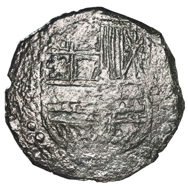 Potosi, Bolivia, cob 8 reales, Philip III, assayer not visible, quadrants of cross transposed, Grade