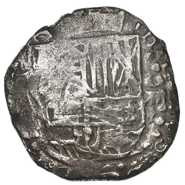 Potosi, Bolivia, cob 8 reales, Philip III, assayer not visible, quadrants of cross transposed, Grade