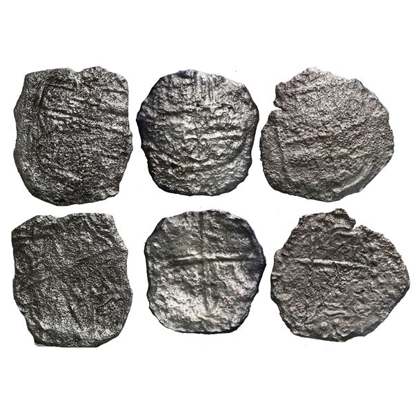 Lot of three Potosi, Bolivia, cob 4 reales, Philip III, assayers not visible, Grade 4.