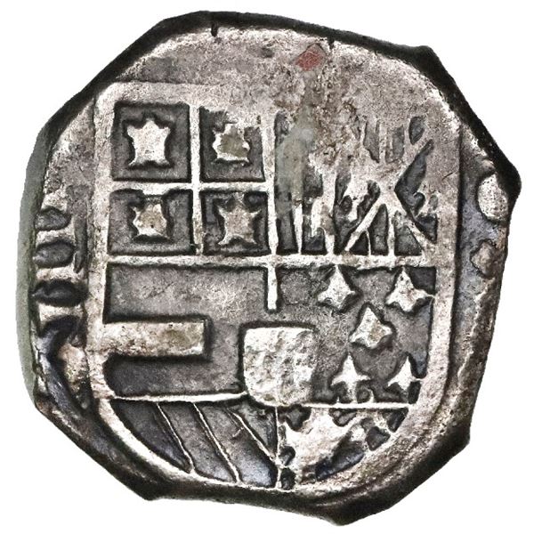 Cartagena, Colombia, cob 4 reales, Philip IV, assayer E below mintmark C to right, rare.