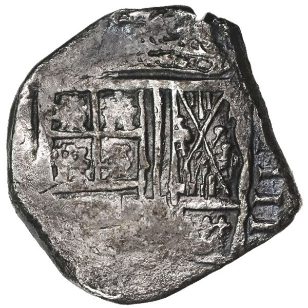 Bogota, Colombia, cob 4 reales, Philip IV, assayer not visible, lions and castles transposed in cros