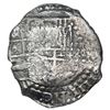 Image 1 : Potosi, Bolivia, cob 8 reales, 1649(Z or O), with arms countermark on cross.