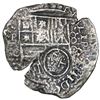 Image 1 : Potosi, Bolivia, cob 8 reales, (16)50O, with crowned-dot-T-dot countermark on shield.