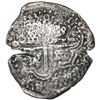 Image 2 : Potosi, Bolivia, cob 8 reales, (16)50O, with crowned-dot-T-dot countermark on shield.