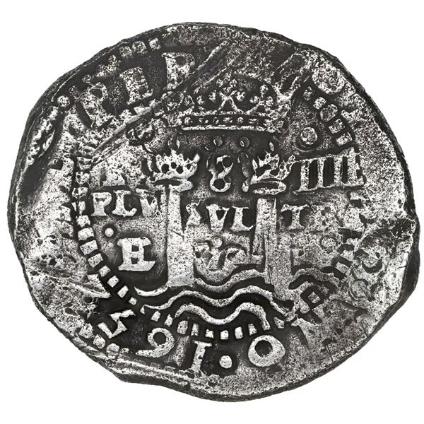 Potosi, Bolivia, cob 8 reales, (1652)E, Transitional Type V/A.