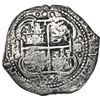 Image 2 : Potosi, Bolivia, cob 8 reales, 1653E, dot-PH-dot at top.