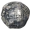 Image 2 : Potosi, Bolivia, cob 8 reales, 1654E, dot-PH-dot at top.