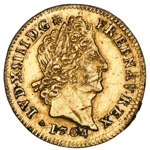 France (Bordeaux mint), gold louis d'or, Louis XIV, 1704-K.