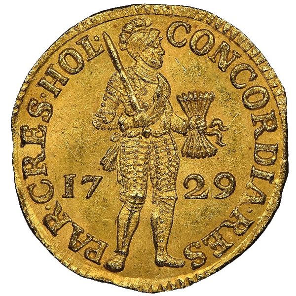 Holland, United Netherlands, gold ducat, 1729, NGC MS 64 / Vliegenthart.