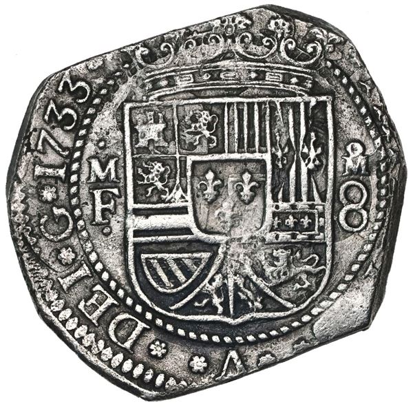 Mexico City, Mexico, klippe 8 reales, 1733MF, ex-Ponterio.