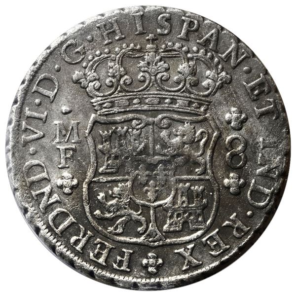 Mexico City, Mexico, pillar 8 reales, Ferdinand VI, 1752MF, ICCS Auguste / VF-30.