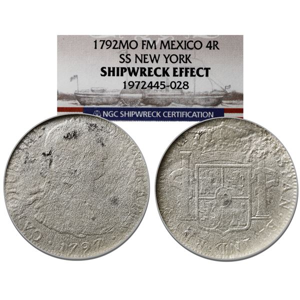 Mexico City, Mexico, bust 4 reales, Charles IV, 1797FM, NGC Shipwreck Effect / SS New York (1846).