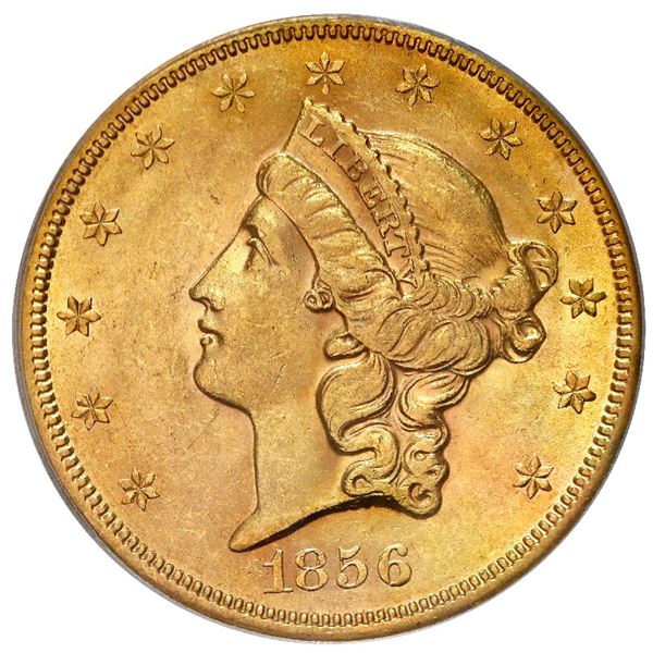 USA (San Francisco mint), gold $20 coronet Liberty double eagle, 1856-S, variety 17O (no serif, left