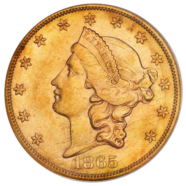 USA (San Francisco mint), gold $20 coronet Liberty double eagle, 1865-S, PCGS AU58 / Brother Jonatha