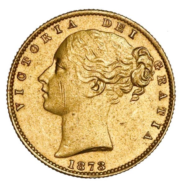 Sydney, Australia (under Great Britain), gold sovereign, Victoria (young head), 1873-S, shield type,
