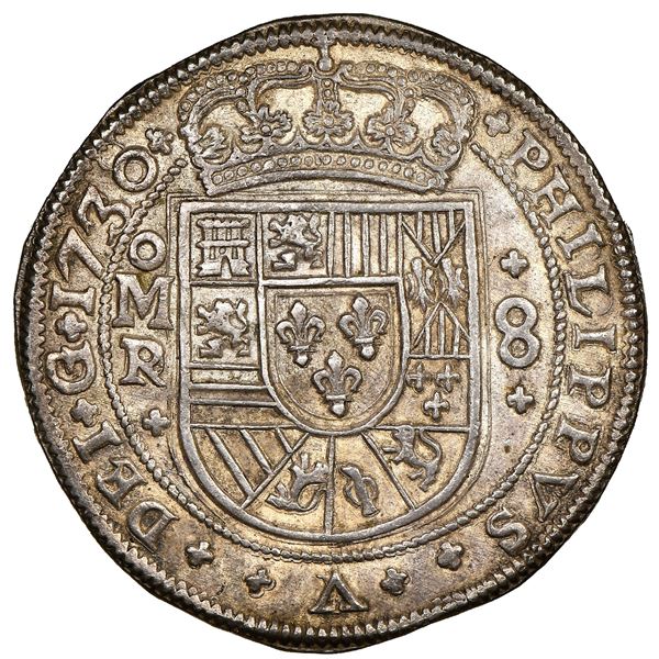 Mexico City, Mexico, cob 8 reales Royal (galano), 1730/28/5R/D, PHILIPPVS V over LVDOVICVS I, unique