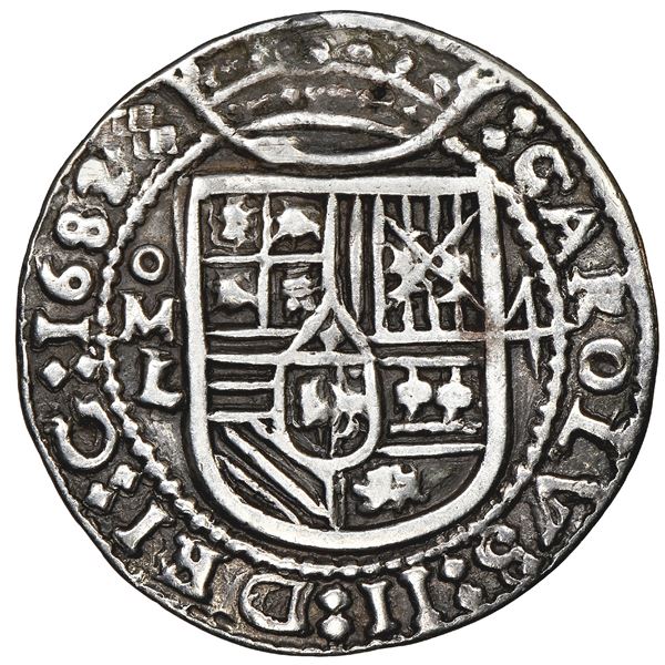 Mexico City, Mexico, cob 4 reales Royal (galano), 1682L, unique, NGC VF details / plugged, finest an