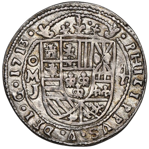 Mexico City, Mexico, cob 4 reales Royal (galano), 1713J, unique, NGC XF details / plugged, finest an