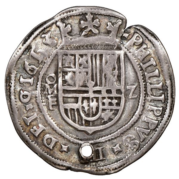 Mexico City, Mexico, cob 2 reales Royal (galano), 1613F, denomination z, unique, NGC VF details / ho