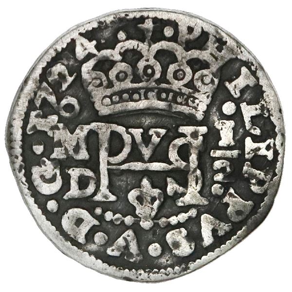 Mexico City, Mexico, cob 1/2 real Royal (galano), 1724D, Philip V, rare.