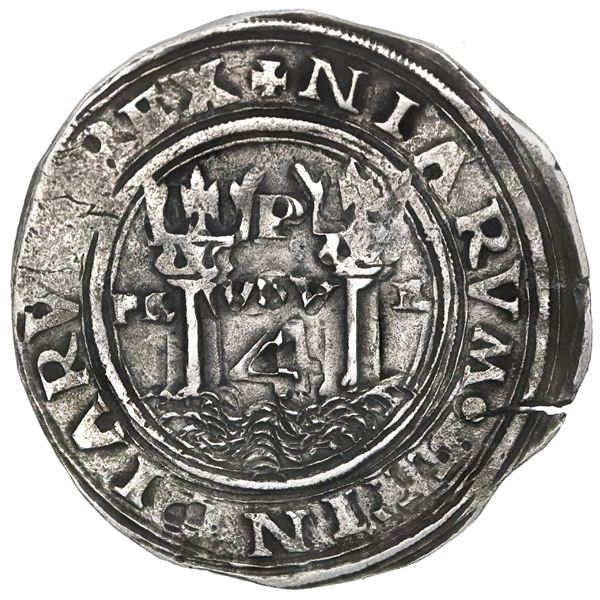 Lima, Peru, 4 reales, Philip II, assayer R (small) to left, motto PL-VSV-L, legends HISPA / NIARVM.