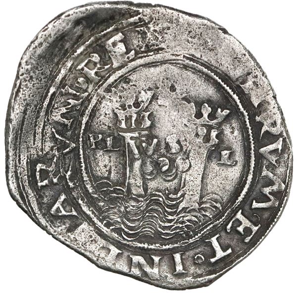 Lima, Peru, 2 reales, Philip II, assayer R (large) to left, motto PL-VSV-L, legends HISPA / NIARVM.