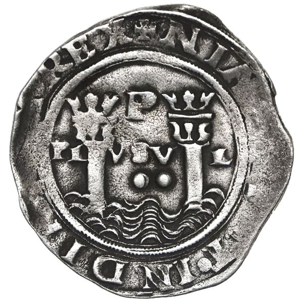 Lima, Peru, 2 reales, Philip II, assayer R (small) to left, motto PL-VSV-L, legends HISPA / NIARVM.