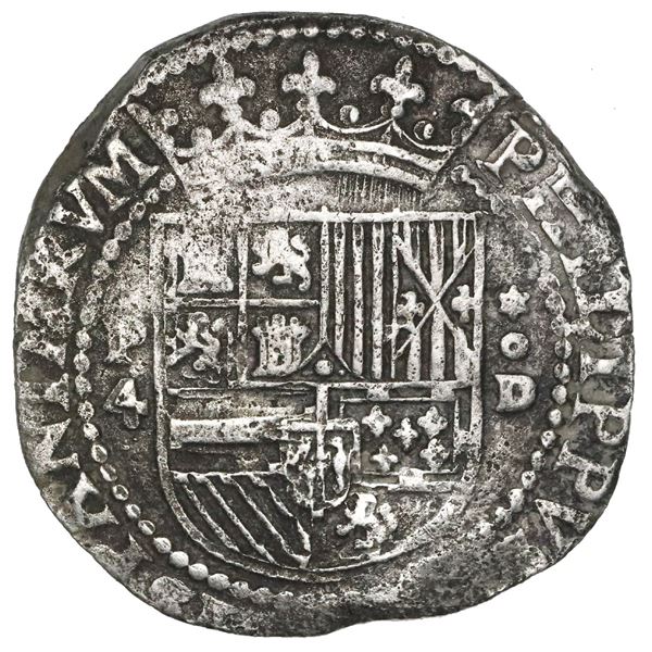 Lima, Peru, cob 4 reales, Philip II, assayer Diego de la Torre, P-4 to left, *-oD to right.