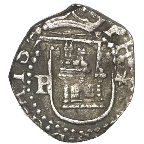 Lima, Peru, cob 1/4 real, Philip II, assayer Diego de la Torre, P to left, * to right of castle.