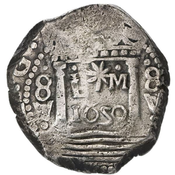 Lima, Peru, cob 8 reales, "Star of Lima," 1659V, L-*-M in center, 8-V to sides.