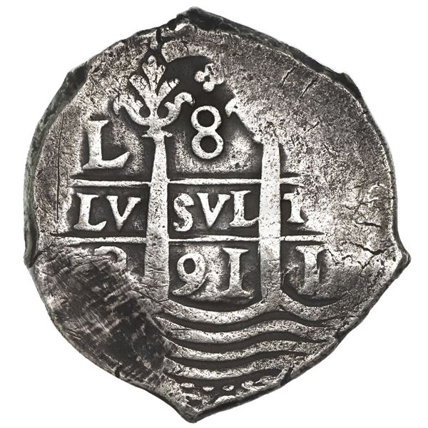 Lima, Peru, cob 8 reales, 1691R.