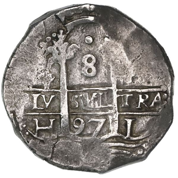 Lima, Peru, cob 8 reales, 1697H.