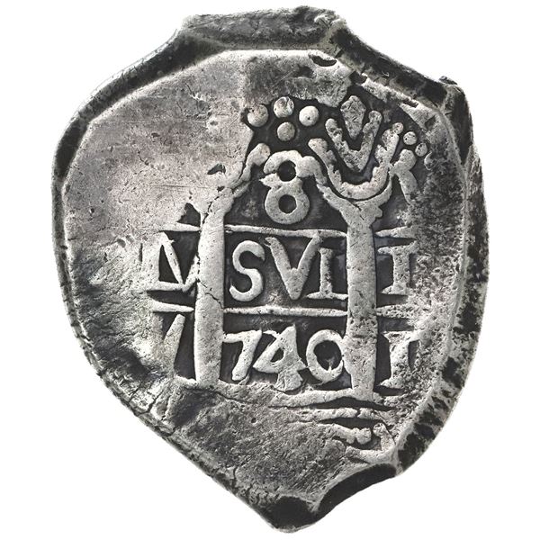 Lima, Peru, cob 8 reales, 1740/39V, rare.